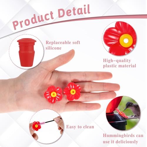 20 Pieces Red Hummingbird Feeders Replacement Flowers with Cleaning Brushes for Birds Outdoors Feeding Ports Bee Guards 