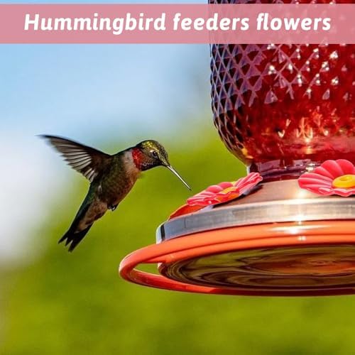 20 Pieces Red Hummingbird Feeders Replacement Flowers with Cleaning Brushes for Birds Outdoors Feeding Ports Bee Guards 