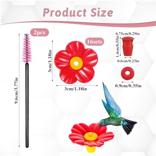 20 Pieces Red Hummingbird Feeders Replacement Flowers with Cleaning Brushes for Birds Outdoors Feeding Ports Bee Guards 