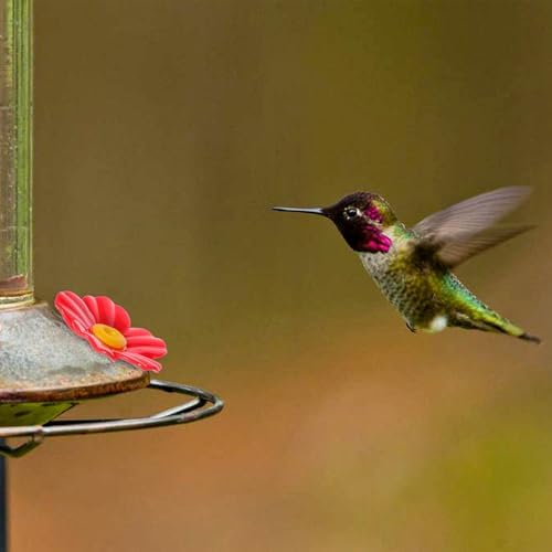 20 Pieces Red Hummingbird Feeders Replacement Flowers with Cleaning Brushes for Birds Outdoors Feeding Ports Bee Guards 